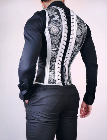 Black PVC Fetish Vest Corset Back Vegan Leather V Shape Goth Male Corset