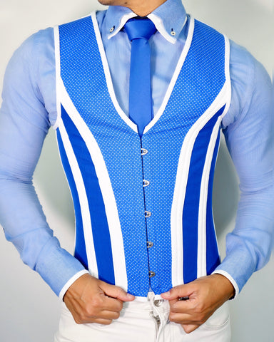 Innova Corsetry - Corset Vest💙🖤💙 Shop: bit.ly/2HRh4DC This luxurious  piece is designed for those stylish guys, fashionable, bold and for those  who are not afraid to draw attention. This vest is tailored