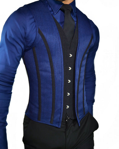 Innova Corsetry - Corset Vest💙🖤💙 Shop: bit.ly/2HRh4DC This luxurious  piece is designed for those stylish guys, fashionable, bold and for those  who are not afraid to draw attention. This vest is tailored
