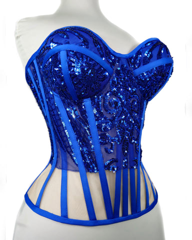 Ember Overbust Corset- Blue Authentic Hand Embroidery Corset Dress